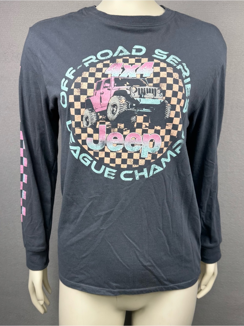Jeep 4x4 Black Long Sleeve Graphic Tee - Pink & Teal Girls Size L